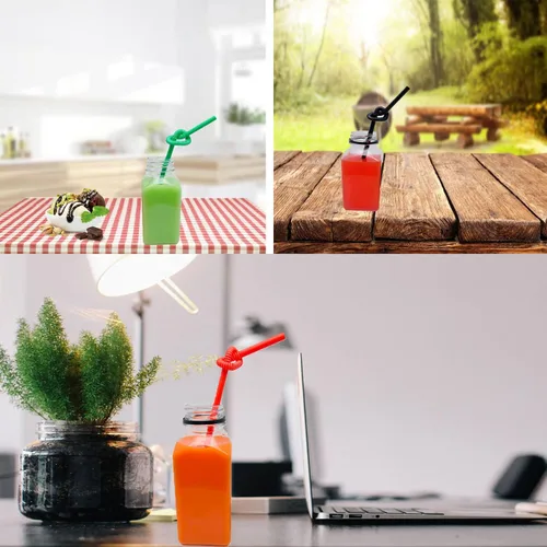 Vista 5 de 3 botellas de plástico de 8 onzas, recipientes reutilizables para bebidas a granel para jugo, leche y otras bebidas, tapa negra