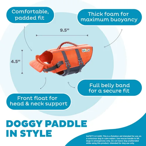 Vista 4 de Outward Hound - Chaqueta salvavidas para perros Max Buoyancy, Adjustable Fit, Head/Neck Support, Rescue Handle, Reflective, Swimming & Boating