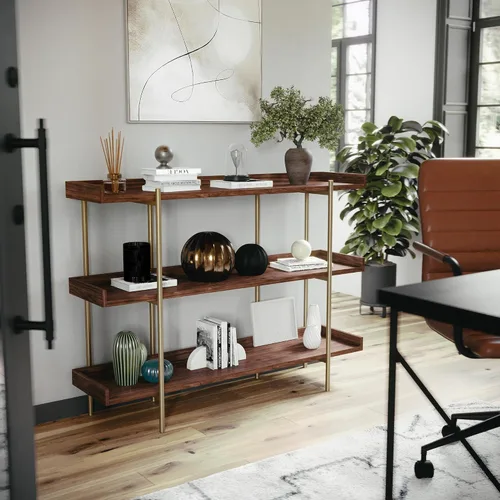 Vista 5 de Martha Stewart Emmett - Estantería de 3 estantes con marco de metal vertical, unidad de almacenamiento para oficina en casa, 35 pulgadas de alto