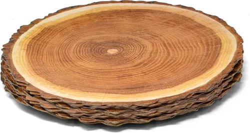Vista 2 de Gift Boutique Paquete de 24 platos de madera desechables redondos de 13 pulgadas, cargadores rústicos de rodajas de árbol para decoración de mesa