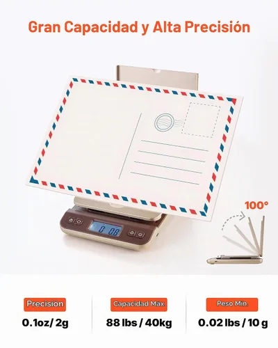 Vista 2 de VEVOR Báscula postal de envío digital, alta precisión de 0.1 oz, escala postal de 88 libras con función de sujeción/tara/apagado automático, diseño