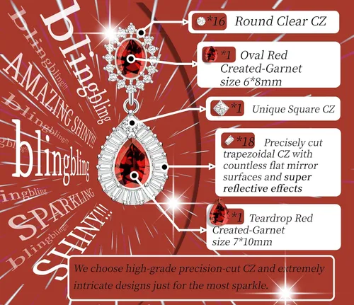 Vista 3 de GZWHD Juego de joyas brillantes para mujer, aretes de lágrima, collar, pulsera, anillo abierto, joyería de boda para novia y damas de honor, día