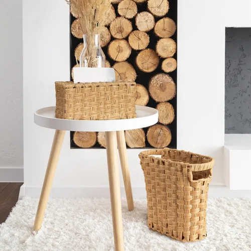 Vista 9 de Cesta de basura de mimbre con asas integradas, mini cesta multifuncional para el hogar y la oficina, diseño compacto y construcción duradera