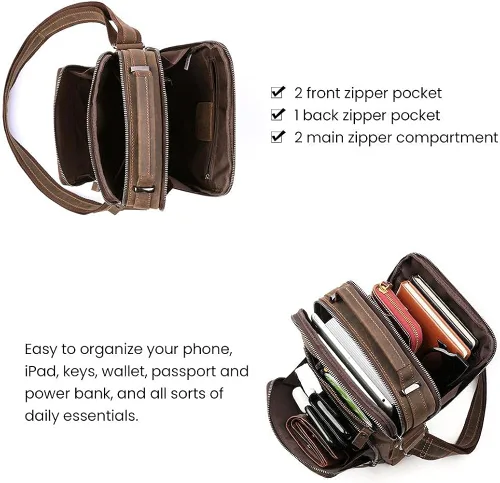 Vista 3 de BAIGIO Bolso de mensajero de cuero genuino para hombre, bolso cruzado de hombro vintage, bolso de mano, bolso de mano, bolso de mano, bolso de mano