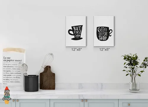 Vista 2 de HB Art Design But First Coffee and Coffee Before Talkie 2 Panel Canvas Print Set Wall Art Coffee Bar Decor Coffee Signs Kitchen Wall Decor Dining