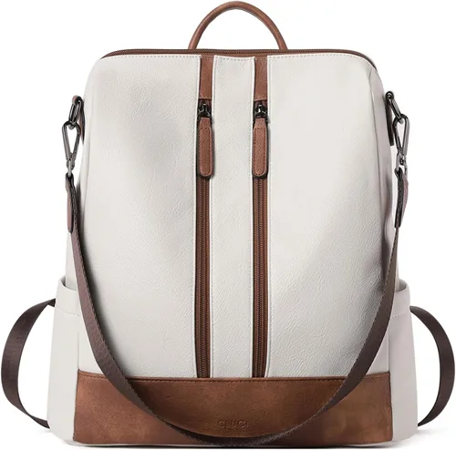 Vista 17 de CLUCI - Mochila de cuero para mujer, convertible, grande, para viajar, de diseñadora, moda, casual, bolso de hombro universitario