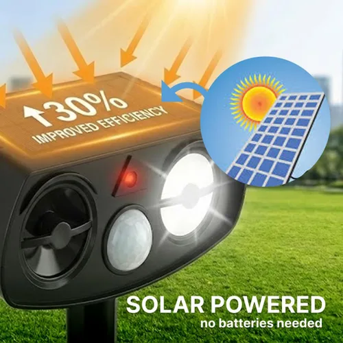 Vista 5 de AWISH Repelente solar ultrasónico de animales, dispositivo disuasorio de animales al aire libre, activado por movimiento, resistente a