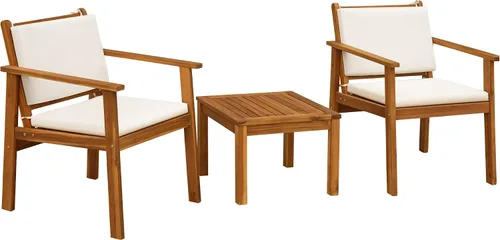 Vista 7 de Flamaker Sillas de Patio 3 Piezas Muebles de Patio de Madera de Acacia con Mesa de Café y Cojines Conjunto de Conversación Exterior Sillas de Balcón