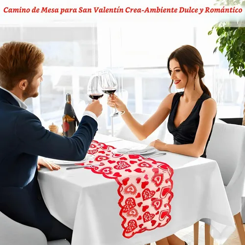 Vista 3 de JOYFISCO Camino de mesa para decoración del día de San Valentín, camino de mesa de encaje con corazón rojo para bodas, decoraciones de San Valentín