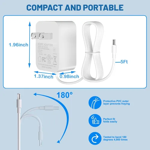 Vista 5 de Cable de alimentación para monitor de bebé de 5 V para iFamily SM650, SM650-2, SM43E, SM43Ev2, SM653, SM651, SM936E, SM70C Monitor y unidad