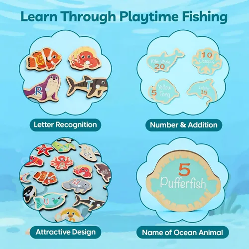 Vista 11 de TOP BRIGHT Juego Montessori de Pesca para Niños Pequeños - Juguetes Magnéticos de Pesca de Madera para Niños de 3 Años, Regalo para Niñas y Niños