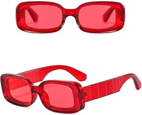Vista 5 de ADMIRING Gafas de sol rectangulares gruesas, estilo retro de los años 90, para mujeres y hombres, diseño cuadrado grueso pequeño