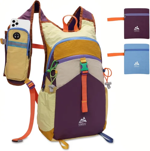 Vista 8 de Mochila de senderismo pequeña mochila de viaje de 15 L, colorida y ligera, plegable, plegable, mochila informal para mujeres y hombres