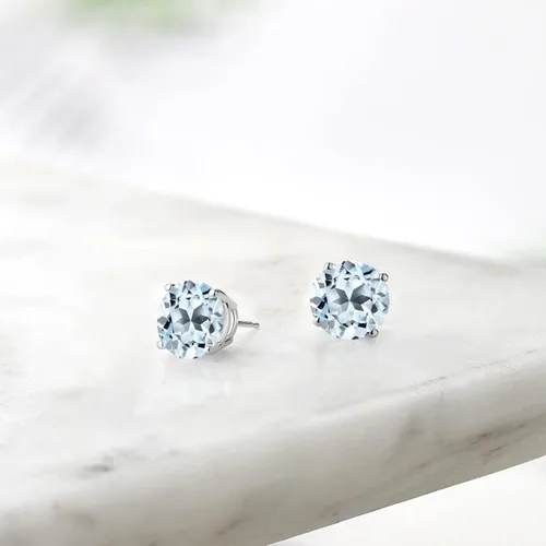 Vista 31 de Gem Stone King Aretes de plata de ley 925 con piedra natal redonda de 0.276 in para mujer