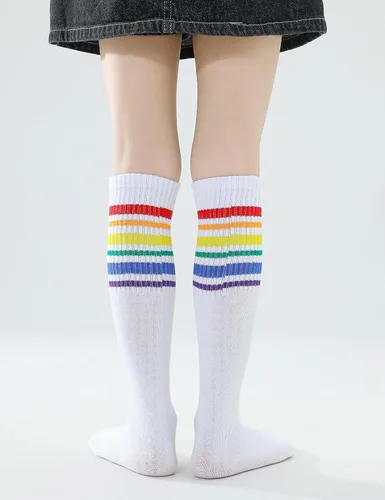 Vista 3 de TOCONFFON Calcetines de tubo hasta la rodilla para niños, niñas y adolescentes, calcetines deportivos de algodón para la escuela de fútbol, uniforme