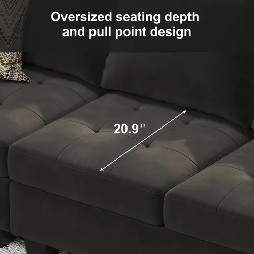 Vista 6 de Belffin Sofá modular de terciopelo de 3 plazas para sala de estar, color gris