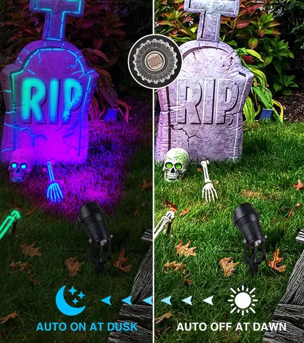 Vista 2 de SUNVIE 1 paquete de focos de Halloween para exteriores, luz negra con sensor de fotocélula de 10 W, foco de luz negra, impermeable, luz LED negra
