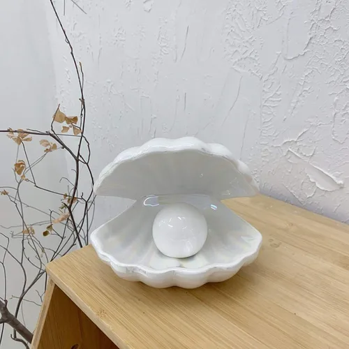 Vista 3 de Lámpara Led de cerámica de concha de perla BinaryABC Luz de noche portátil Luz de mesa de la tabla, Regalo de Navidad (Blanco)