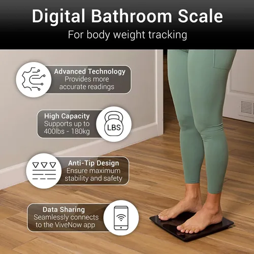Vista 2 de Vive Precision Báscula inteligente – Báscula digital de baño para peso corporal con Bluetooth y sincronización de aplicaciones Vive – Monitor