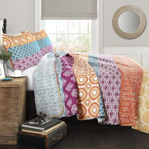 Vista 16 de Lush Decor - Juego de ropa de cama de 3 piezas, colorido diseño bohemio a rayas, reversible