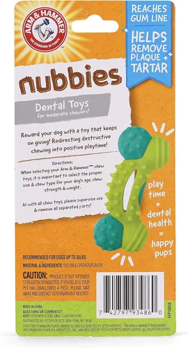 Vista 2 de Arm & Hammer for Pets Nubbies Duality Bone - Juguete dental para perros, el mejor juguete masticable para masticadores moderados, ayuda a reducir