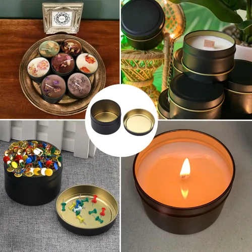 Vista 7 de Paquete de 24 latas de velas negras de 4 onzas, latas para hacer velas a granel, frascos de velas, recipientes para velas