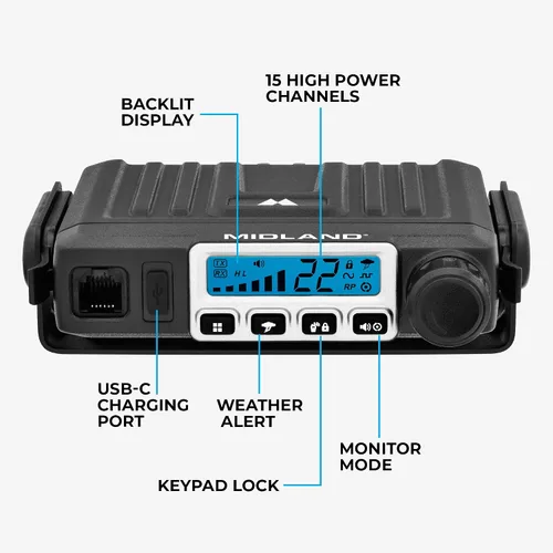 Vista 3 de Midland – MXT115AGVP3 - Radio MicroMóvil Bidireccional GMRS de 15 Vatios - Radio para Exteriores, Granja y Todo Terreno - Antena Fantasma de 3dB