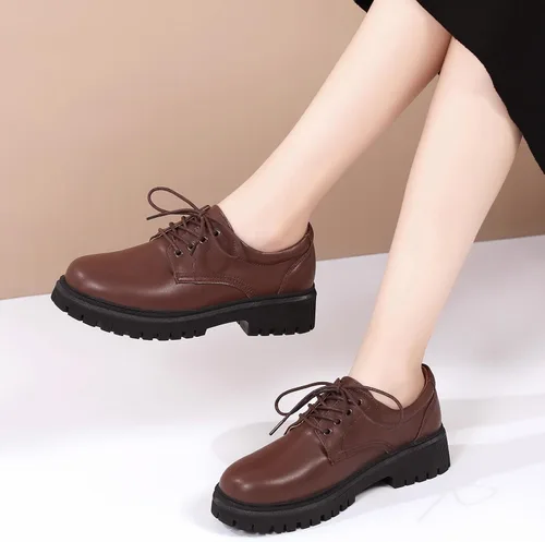 Vista 4 de Zapatos Oxford de plataforma negra para mujer, zapatos de cuero grueso para trabajo, oficina, antideslizantes, zapatos de vestir cómodos