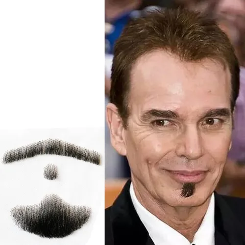 Vista 6 de Justin Happy Bigotes falsos de cabello humano a base de encaje barba falsa negro bigote falso pelo falso bigote realista disfraz de cabra falso