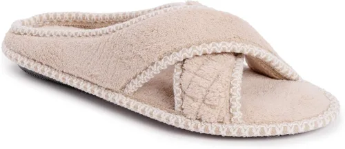 Vista 10 de MUK LUKS Zapatillas Ada de chenilla con banda cruzada para mujer, color blanco margarita Blanco (Daisy White)