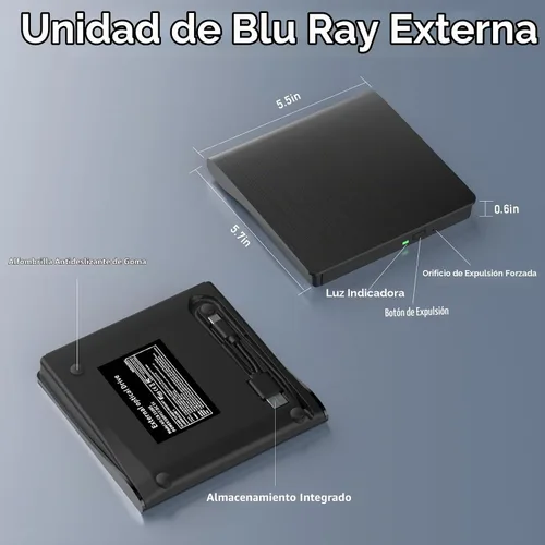 Vista 5 de wintale Blu Ray Burner Externo, USB 3.0 y Tipo-C Unidades Blu-ray externas