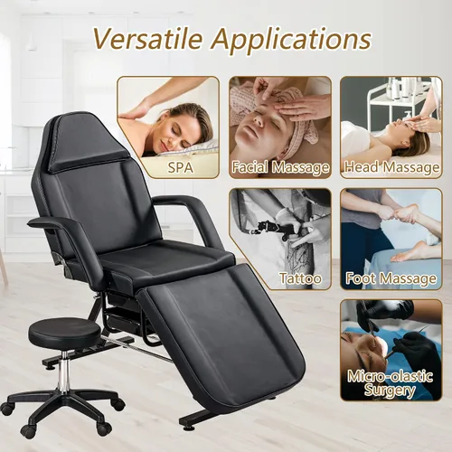 Vista 7 de Silla de tatuaje con taburete hidráulico ajustable para salón de belleza, spa, masaje de cama rosa, cama de masaje, mesa de masaje, silla de salón