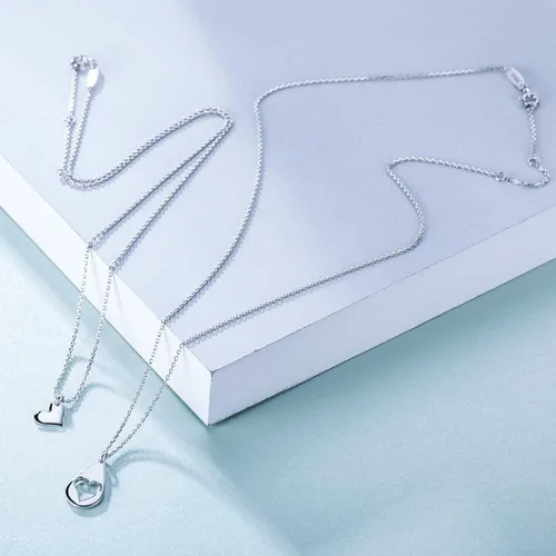 Vista 5 de CHICLOVE Conjuntos de joyería para dos hijas, collares de corazón, 2 collares de plata de ley