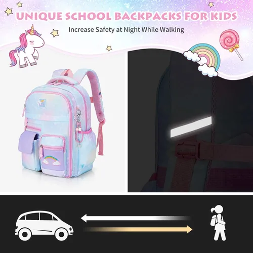 Vista 6 de Mochila para niñas, mochilas escolares de 16 pulgadas para niñas, bonita bolsa de libros para niñas, niños, estudiantes, escuela primaria, Azul