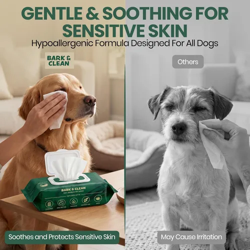 Vista 5 de Bark & Clean Toallitas de bambú para limpieza y desodorización – 8.5 x 9 pulgadas 110 toallitas hipoalergénicas compostables para mascotas