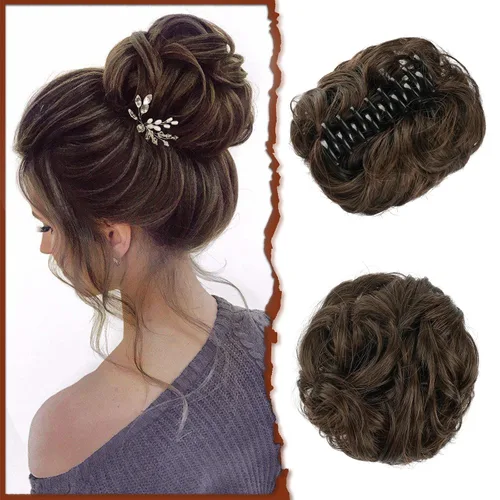 Vista 24 de SOFEIYAN Pinza de Gancho Extension de Cabello con Forma de Moño Desordenado, Cabello Ondulado y Rizado, Pinza de Gancho, Chignon, Cola de Caballo