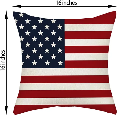 Vista 6 de Juego de 2 fundas de almohada para el 4 de julio, 16 x 16 pulgadas, Día de la Independencia, Día de los Caídos, decoración al aire libre, almohadas