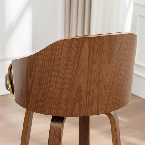 Vista 8 de Taburetes de bar giratorios de 24.8 pulgadas, taburetes de bar de cuero negro, sillas de bar modernas de mediados de siglo con patas de madera