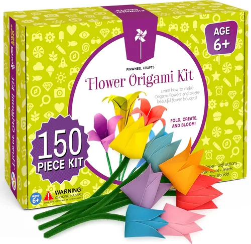 Vista 7 de Pinwheel Crafts Kit de origami de flores para niños de 8 a 12 años Kit de papel de origami de 150 piezas con papel plegable de color primavera
