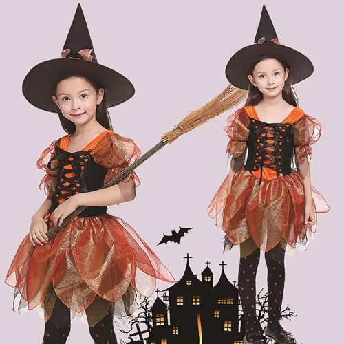Vista 2 de Happy Cherry Disfraces de Halloween para niñas, disfraz de bruja de cuento de hadas, vestido de tutú elegante para cosplay