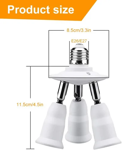 Vista 4 de ELECTOP Divisor de enchufe ajustable E26 E27, soporte de lámpara adaptador de base de bombilla blanca 3 en 1, giro de 360 grados de flexión de 180