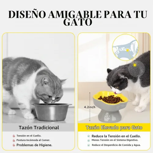 Vista 5 de S&Q's CERAMICS Cuenco elevado de alimentación lenta para gatos, cuenco elevado de cerámica para perros pequeños, comedero lento en forma de flor
