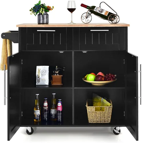 Vista 10 de Harmony-Furniture - Isla de cocina con ruedas con cajones y armarios de almacenamiento, carrito de servicio con cerradura, carrito de cocina móvil