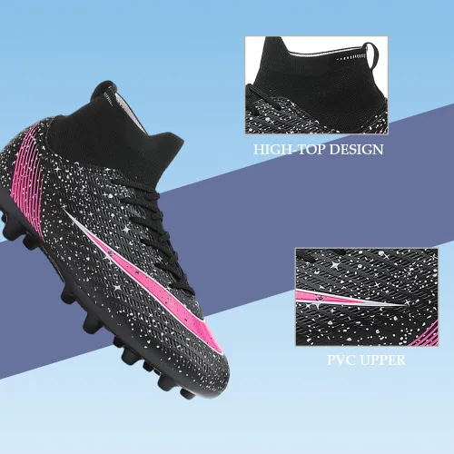 Vista 4 de Botines de fútbol para hombre, botas de fútbol atléticas de caña alta, para exteriores, interiores, entrenamiento profesional, tenis de fútbol
