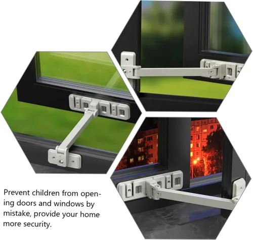 Vista 6 de Cerradura de ventana deslizante ajustable fácil de instalar, cerradura de seguridad para niños que evita caídas, no requiere taladros, cerraduras