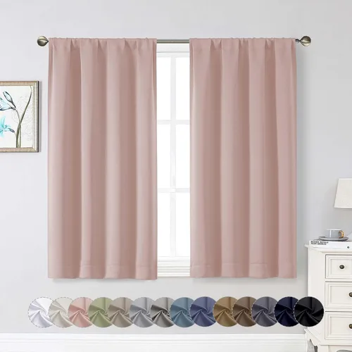 Vista 216 de Cortinas opacas para dormitorio, sala de estar, juego de 2 paneles de 54 pulgadas de largo, cortinas de oscurecimiento de habitación con aislamiento