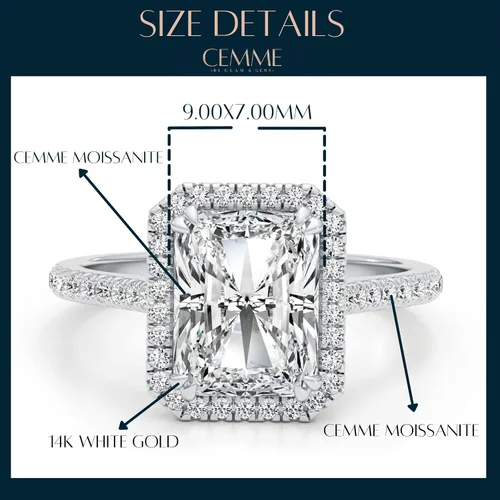 Vista 7 de Anillo de compromiso de moissanita de corte radiante de 3 quilates para mujer, en oro blanco de 14 k (G-H, VVS, 3.35 CTW), anillo de compromiso