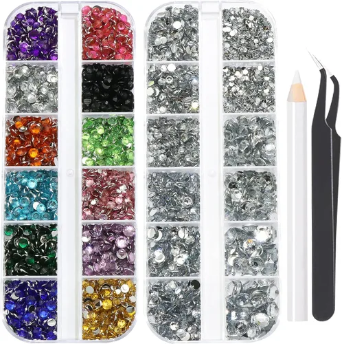 Vista 13 de 3520 diamantes de imitación de uñas color dorado champán para uñas, multiformas con parte trasera plana, diamantes de imitación redondos