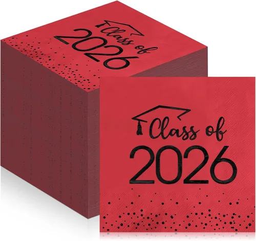 Vista 8 de 100 servilletas de graduación de clase 2026, servilletas desechables de papel de felicitación de graduación, toallas de mano cuadradas de papel