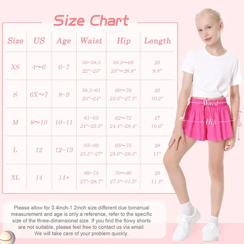 Vista 6 de QooNoo Girls Butterfly Shorts with Pocket Flowy Athletic Shorts High Waist Preppy Running Shorts for Kids Teen